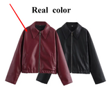 IFOMT Spring Outfits Autumn Winter 2025 Women's Moto Biker Zipper Long Sleeve Jacket Faux Leather Jacket Outerwears Causal New in Coats