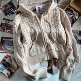 Ifomt Casual Beige Zipper Hooded Women Jackets Simple Solid Color Loose Knitting Sweatshirt Korean Chic Autumn Winter Coats New