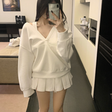 IFOMT Casual Hooded Pullover Top Women Y2K V-neck Hoodies Solid Harajuku Long Sleeve Hoodie Oversized Tops Female Loose Clothing