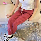 Ifomt Red Plaid Straight Long Pant Woman 2025 Spring Summer Casual Wide Leg Pants Cotton Female High Waist Straight Trousers