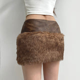 IFOMT Spring Outfits Wild Fashion Zipper Pu Patchwork Faux Fur Women’s Skirts Chic Sexy Skinny Mini Leather Skirt Gyaru