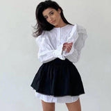 IFOMT Ruffled Flare Sleeve Shirt Dress For Women With High Waisted Shorts Contrast Color Patchwork Mini Party Dress Autumn New