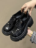 IFOMT Lace-Up Round-Toe Split-Joint Loafers Platform Shoes