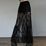 IFOMT Side Slit Lace Skirts For Women 2024 Summer New See Through High Waist Skirt Ladies Black Casual Loose Sexy Skirts Woman