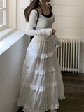 IFOMT High quality White Cute Skirts for Women Summer High Waisted A-line Skirt Long Skirt Hook Flower