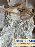 Ifomt Green Floral Print Sweet Women Dress A-line Casual Sleeveless Summer Short Dress Three Button Loose Y2K Street Vacation Vestidos