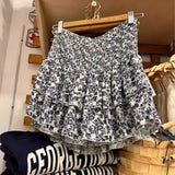 Ifomt Sweet Floral Print Pleat Short Skirt For Women's Summer 2025 New Elastic High Waist A-line Fashion Bohemian Fluffy Skirt Y2K