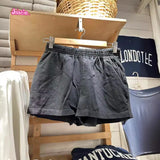 Ifomt Solid Sweat Shorts Women Elastic High Waist Side Split Straight Short Pant Casual Simple Basic Streetwear Cotton Shorts