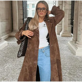 IFOMT Female Retro Jacket Elegant Brown Belted Waist Long Coat Double Breasted High Street Autumn Fashion Full Sleeve OutwearChristmas Gifts