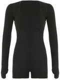 IFOMT Spring Outfits Cross Backless Skinny Sexy 2 Pieces Outdoor Rompers And Long Sleeve Open Stitch Crop Top Womens Fitness Sports Playsuits