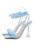 IFOMT Lace-Up Open Toe Split-Joint Square-Toe Pumps Sandals