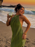 Ifomt Chic Green Halter Maxi Dress For Women Fashion Sleeveless Backless Party Dresses New Female 2025 Summer Holiday Beach Vestidos
