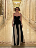 Ifomt 2025  Summer Elegant Contrast Patchwork Lady Spaghetti Strap Maxi Dress Backless Sleeveless High Waist A-line Robe Party Dresses