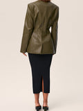 IFOMT Outfit Vintage PU Leather V-neck Jacket Women Elegant Solid Single Button Slim Fit Suit Jackets Female Spring Versatile Chic Streetwear