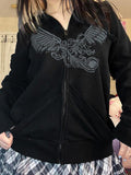 IFOMT Vintage Print Oversized Zip Up Hoodie