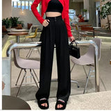 Ifomt Elegant Wide Leg Pants Women Korean Style High Waist Black Baggy Pants Office Ladies Fashion Loose Suit Trousers Streetwear Casual Outfit