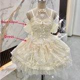 Ifomt Japanese Sweet Lolita Jsk Dress Women Elegant Pearl Mesh Lace Bow Princess Evening Party Dresses Kawaii Flower Wedding Dress