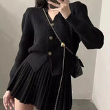 IFOMT Retro Knitted Long Sleeve Sweater High-Waisted Pleated Skirt Two Piece Set For Women Niche Solid Matching Sets Autumn NewChristmas Gifts