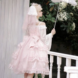 Ifomt Love Organza ~ Sweet Lolita JSK Dress Tiered Cute Mini Party Dress Gothic Y2k Pink Princess Dresses