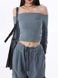 IFOMT Slim Slash Neck T-shirt Long Sleeve Women Skinny Off Shoulder Tops Autumn Winter Streetwear Sexy Crop Top Female
