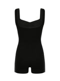 IFOMT Spring Outfits Sleeveless Shirring Square Collar Skinny Sexy Summer Playsuit Women Black Solid Simple Basic Casual Vacation Rompers