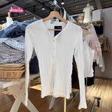 Ifomt Sweet Chic Eyelets White Women Jackets Lace Trim O Neck Slim Fall Coats 2025 New Cotton Long Sleeve Spring  Thin Top Woman