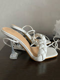 IFOMT Lace-Up Open Toe Split-Joint Square-Toe Pumps Sandals