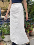 Ifomt Casual White Hook Flower Embroiderylong Skirt Cotton 2025 New Elastic High Waist Drawstring Fashion Summer Skirts Holiday Beach
