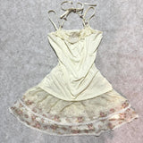 Ifomt Party Dresses Sweet 2-Piece Set Goth Lace Sexy Punk Vintage Halter Dress Ball Gown Harajuku Korea Bow Y2K Emo 2000s Fashion Rock