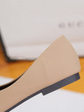 IFOMT Bowknot Contrast Color Shallow Cut Split-Joint Square-Toe Flats