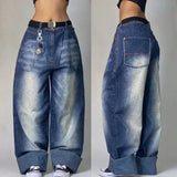 Ifomt American Y2K New Fashion Pattern Embroidery Loose Jeans Men Street Casual Joker Mopping Oversized Wide-leg Pants Couple Jeans Casual Outfit