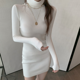 IFOMT Women Autumn Winter Turtleneck Warm Bodycon Dress Long Sleeve Knit Solid Office Pullover Sexy Mini Dress for Ladies 2024