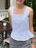 Ifomt Sweet Blue Striped Blouse Shorts Sets Women New Buttons Lace Trim T-shirts+Buttons Straight Short Pants Cute 2 Piece Set Outfit