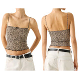 IFOMT Outfit Women's Y2K Vintage Camisoles Slim Fit 3D Bow Cherry/Leopard Print Square Neck Backless Thin Shoulder Strap Crop Tops