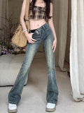 IFOMT Low Waist Washed Slim-Fit Boot-Cut Jeans