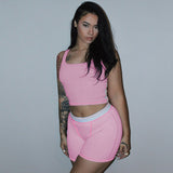 IFOMT Outfits Solid Bodycon Yoga Gym Sleeveless Tank Short Pants 2 Piece Set Summer Sportsuit Outset Wholesale Casual Clothes