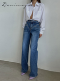 Ifomt Patchwork Jeans Women Loose Pocket Versatile Zipper High Waist Straight Denim Pants Female 2025 Spring Autumn Lady Streetwears