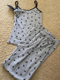 Ifomt Gray Skull Print Slim Sleeveless Vest Long Pant Sets Women 2 Pieces Set Cotton Pajama Vintage Tank Top High Waist Straight Pants