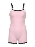 IFOMT Spring Outfits Contrast Lace Patchwork Square Collar Skinny Sexy Straps Rompers Womens Playsuits Sweet Cute Y2K Clothing
