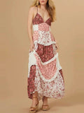 Ifomt Canwedance Boho Dress Strapless Patchwork Printed Summer Dress Romantic Floral Beach Dress A-line Splice Layered Vestidos