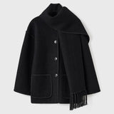 IFOMT Tassel Splice Coats For Women Fashion Long Sleeve Pocket Coat With Scarf Autumn Winter Street Elegant Warm Lady JacketChristmas Gifts