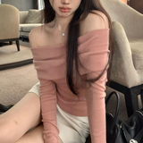IFOMT Solid Sexy Off Shoulder T-shirt Elegant Long Sleeve Tops Black Fashion Slim T Shirt Women Autumn Y2k Clothing Elastic Skinny Top