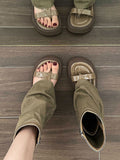 IFOMT Hollow Split-Joint Split-Toe Zipper Boots Platform Shoes Sandals