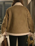 IFOMT Suede Splice Horn Buckle Lapel Neck Jacket