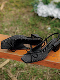 IFOMT Belt Buckle Rhinestone Split-Joint Square-Toe Pumps Sling Shoes