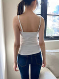 Ifomt Bow White V-neck Folds Tank Tops Women New Casual Slim Adjustable Shoulder Strap Vests Vintage Sweet Preppy Style Camisole Y2K