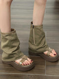 IFOMT Hollow Split-Joint Split-Toe Zipper Boots Platform Shoes Sandals