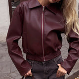 IFOMT Outfit Women'S Fall And Winter Biker Wind Leather Jacket Long-Sleeved Zipper Jacket Fashion Loose Cardigan Jacket Street 2024