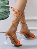 IFOMT Lace-Up Open Toe Split-Joint Square-Toe Pumps Sandals