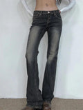 IFOMT Vintage Low Rise Wash Flare Jeans